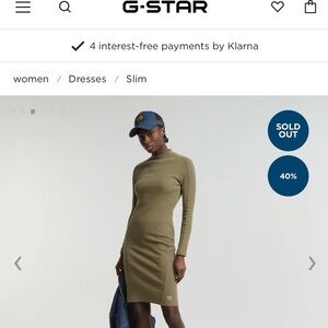 G-Star raw antic green Long Sleeve ergonomic slim rib Dress